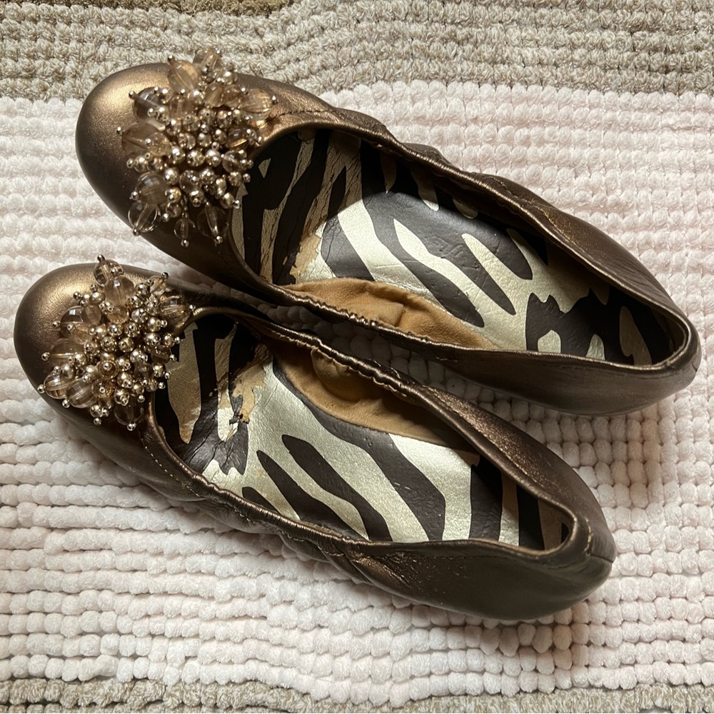 ANNE KLIEN dark gold embellished flats